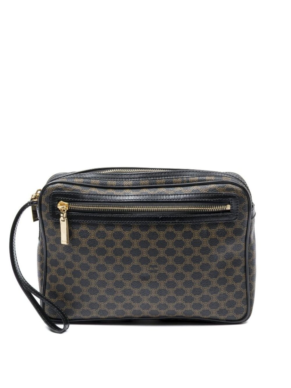 Celine Vintage Flap Wristlet Pouch Black Macadam Canvas